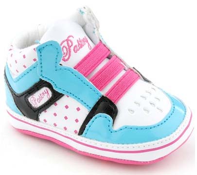Toddler size: Pink and blue Glam Pie Crib Shoes